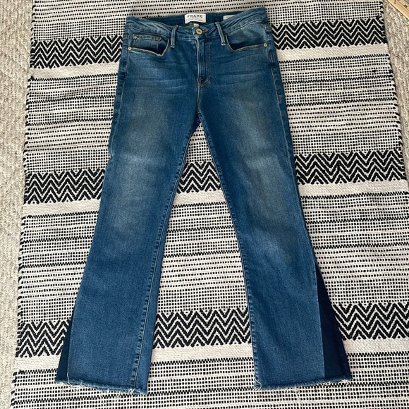 Frame le crop mini boot jeans with darker denim accents chic and sexy sz 27 - Picture 1 of 10
